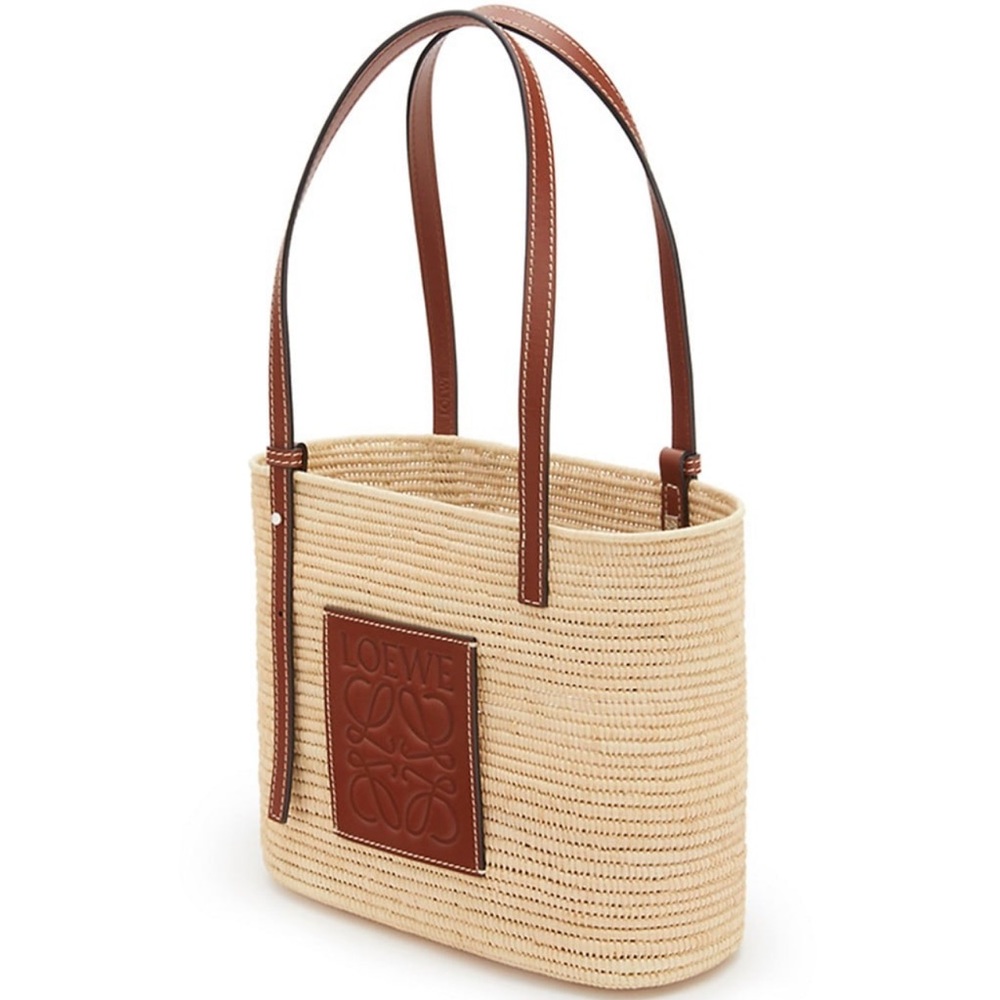 Loewe Small Square Leather-Trimmed Raffia Basket